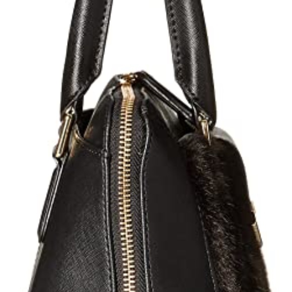 Calvin Klein My Corner Saffiano Faux Fur Satchel Black  $278  NEW & Authentic - Picture 4 of 10